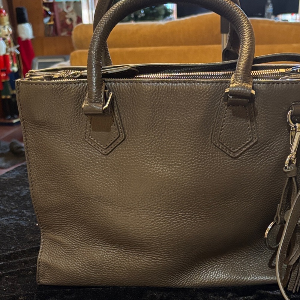 Chic Taupe Leather Satchel